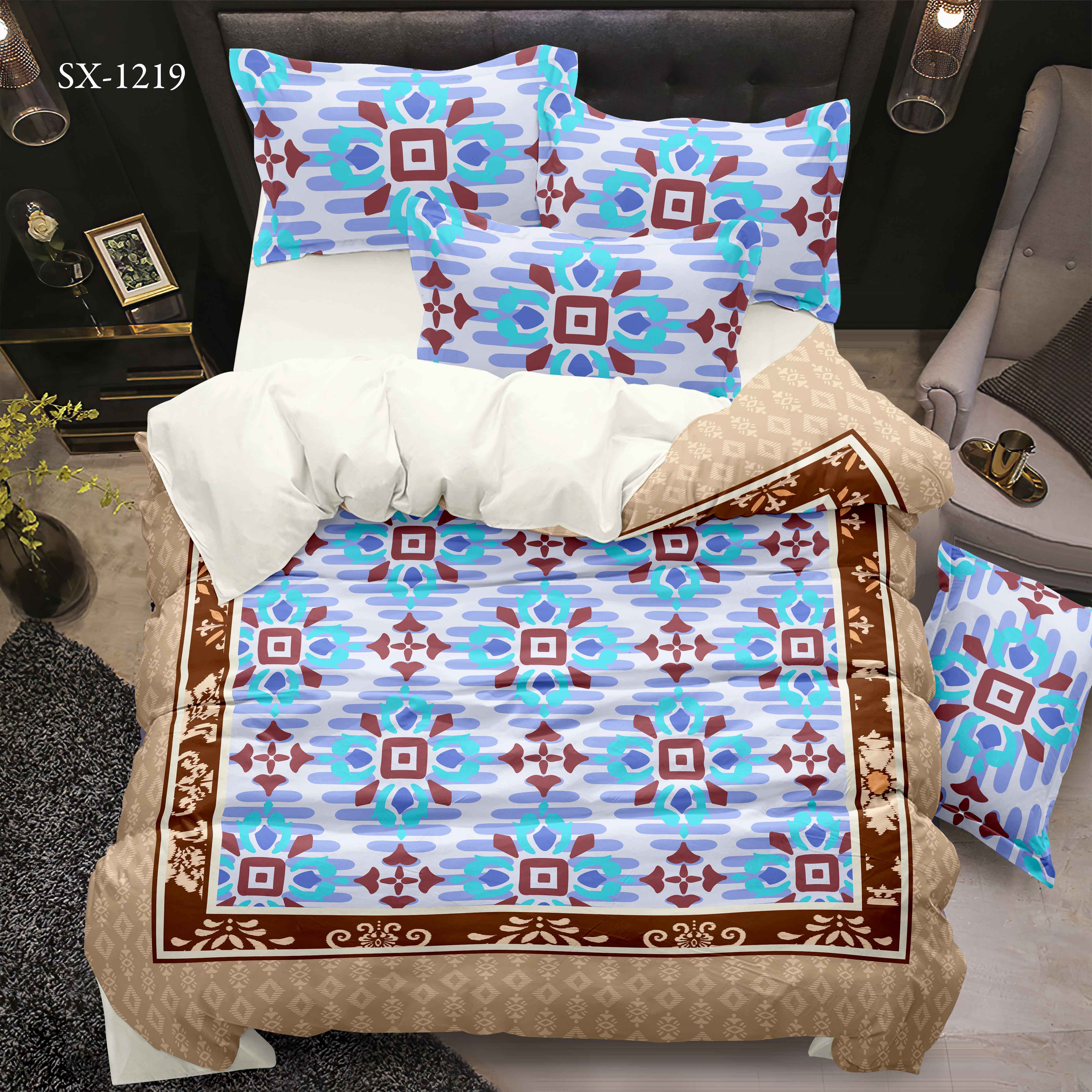 Set de paturi imprimate digital 5D cu mozaic geometric și design decorativ de frontieră