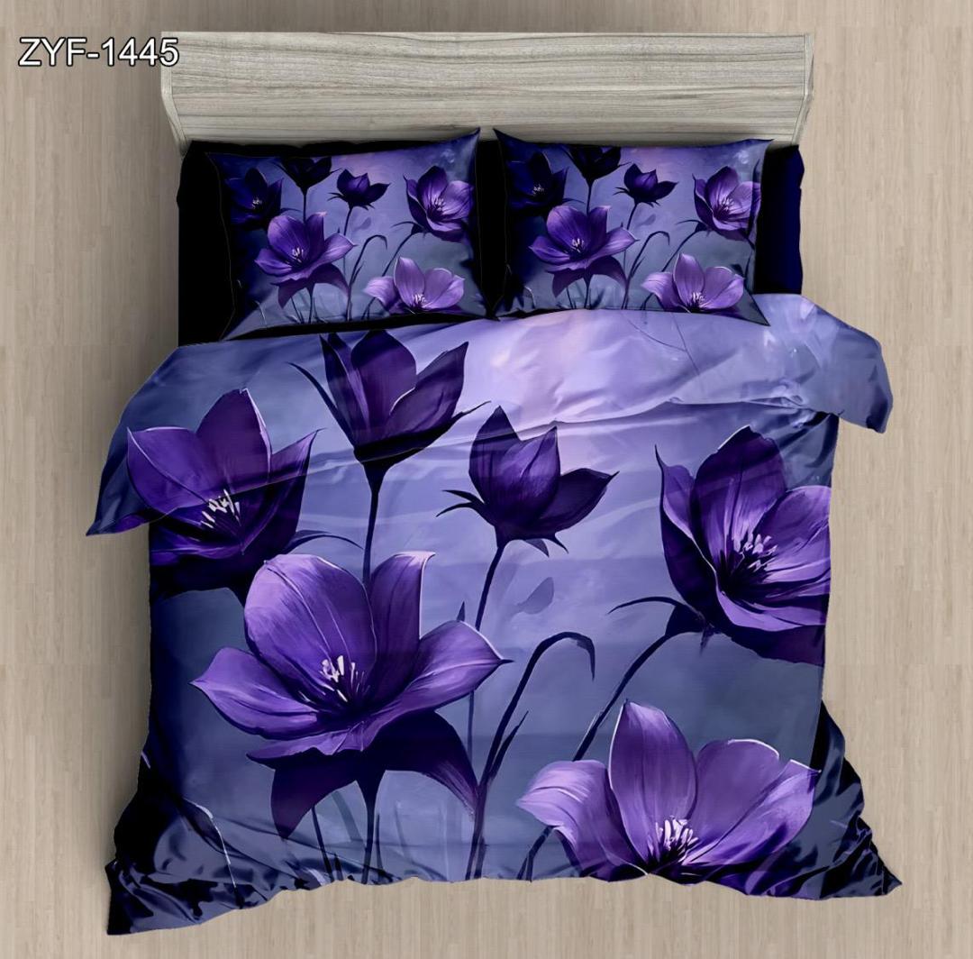 Foaie de pat tipărită 5D Digital set floral cu design de floare profundă violet