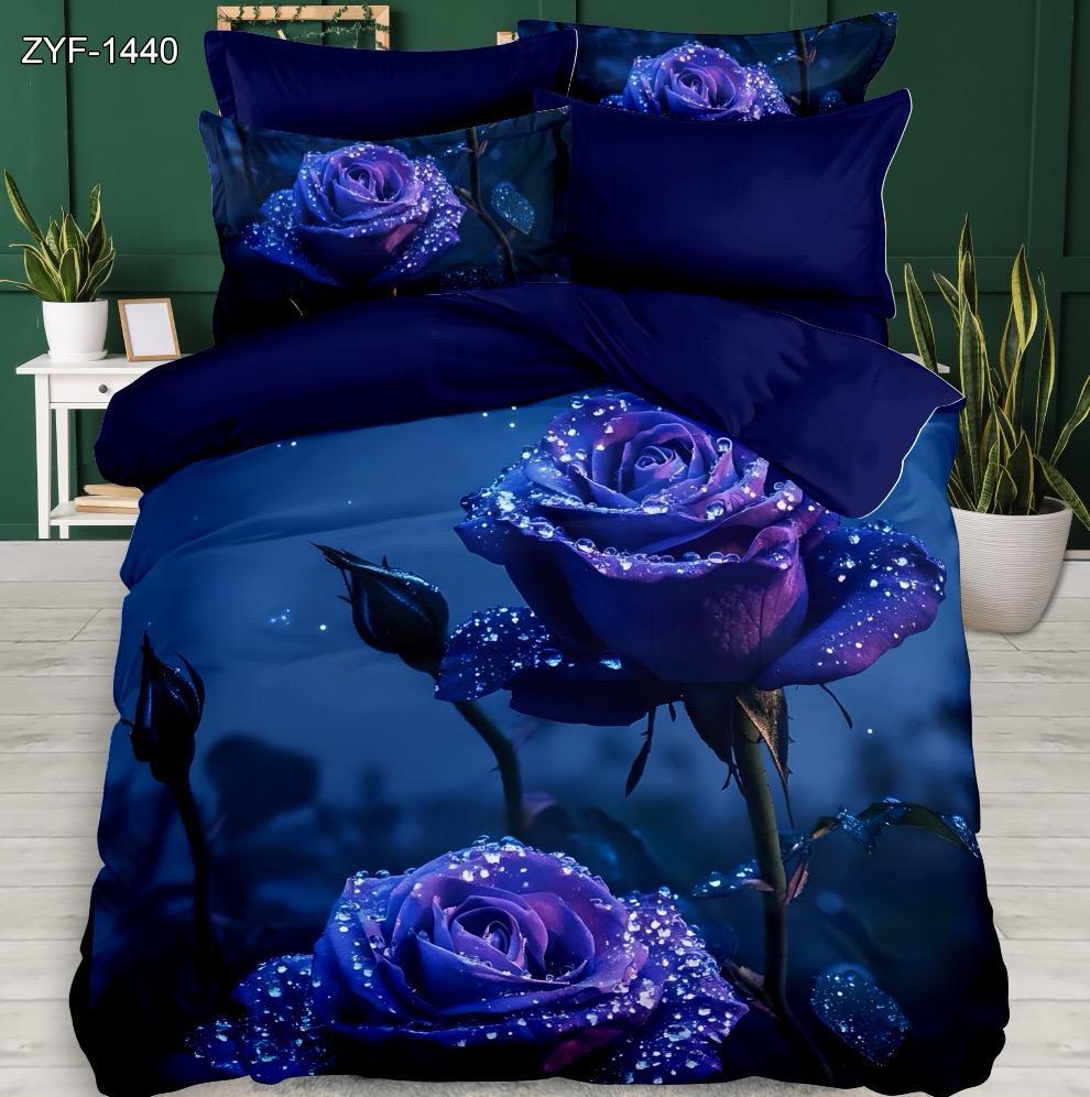 Set de paturi tipărite digitale 5D set floral cu trandafir albastru și design de rowdrop