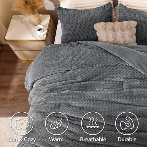 Set de lenjerie de pat din flanel și catifea tricotat reversibil – Set de lenjerie de pat din 3 piese cu textura frunzelor 3D