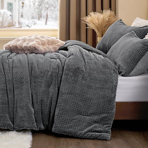 Set de lenjerie de pat din flanel și catifea tricotat reversibil – Set de lenjerie de pat din 3 piese cu textura frunzelor 3D