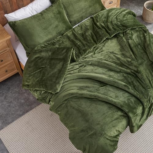 Set de lenjerie de pat din catifea verde pădure – Set de pat matlasat ultra moale din 3 piese