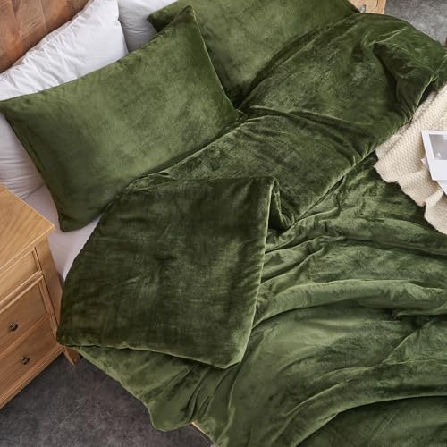 Set de lenjerie de pat din catifea verde pădure – Set de pat matlasat ultra moale din 3 piese