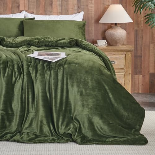 Set de lenjerie de pat din catifea verde pădure – Set de pat matlasat ultra moale din 3 piese