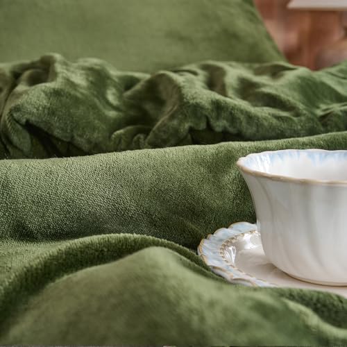 Set de lenjerie de pat din catifea verde pădure – Set de pat matlasat ultra moale din 3 piese