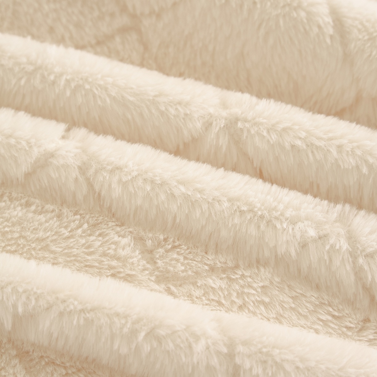 Set de lenjerie cu blană artificială de iepure în carouri și catifea de lapte – Set de pat din 3 piese din jacquard moale